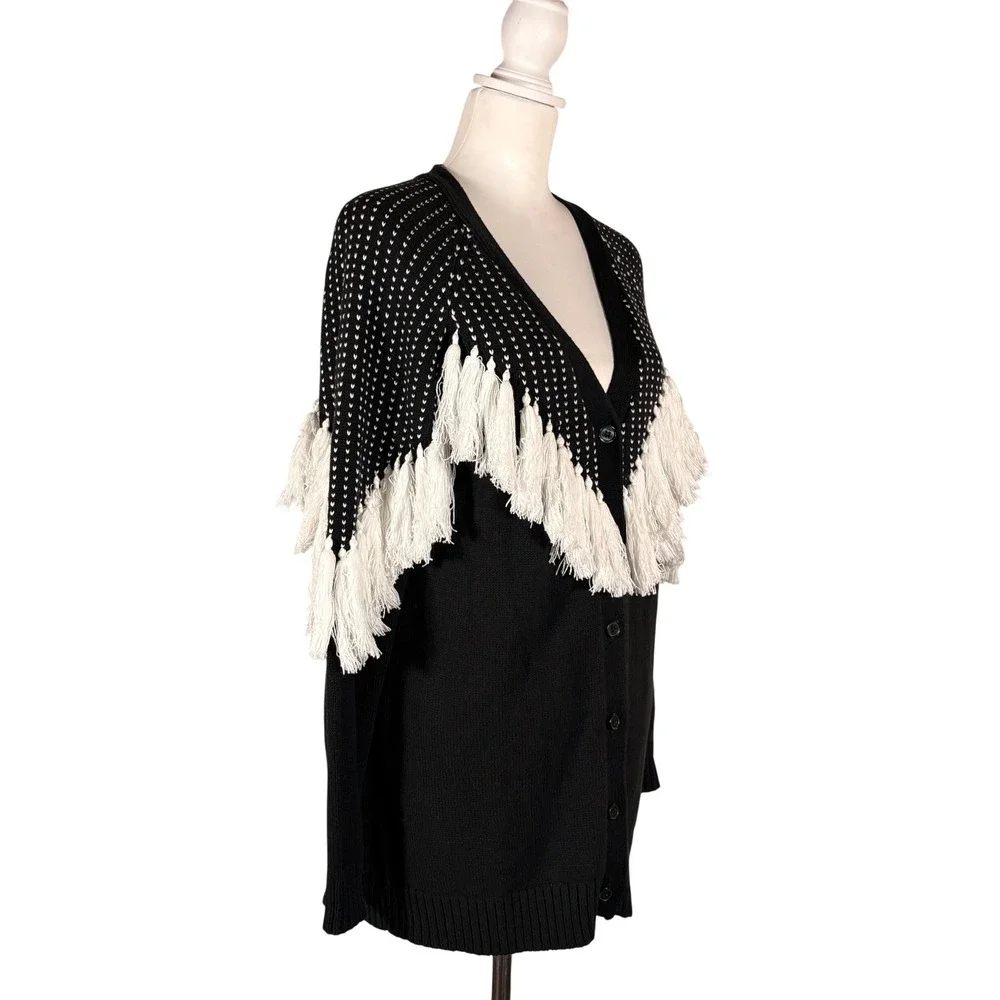 Vintage Y2K 90s Fringe Cardigan Sweater M Retro Gothic Western Coastal Casual